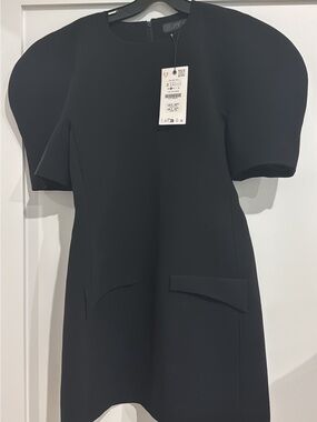 Zara Black Mini Dress with Dramatic Puff Sleeves